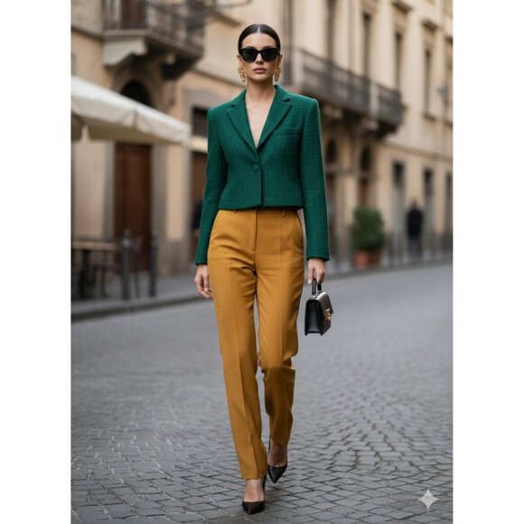 Abercrombie & Fitch Emerald Green Tweed Cropped Blazer – Size S (New with Tags) - Picture 3 of 7